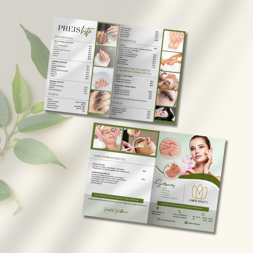 Flyer | Preisliste | Brochure für Spa, Nagelstudio, Beauty Salon