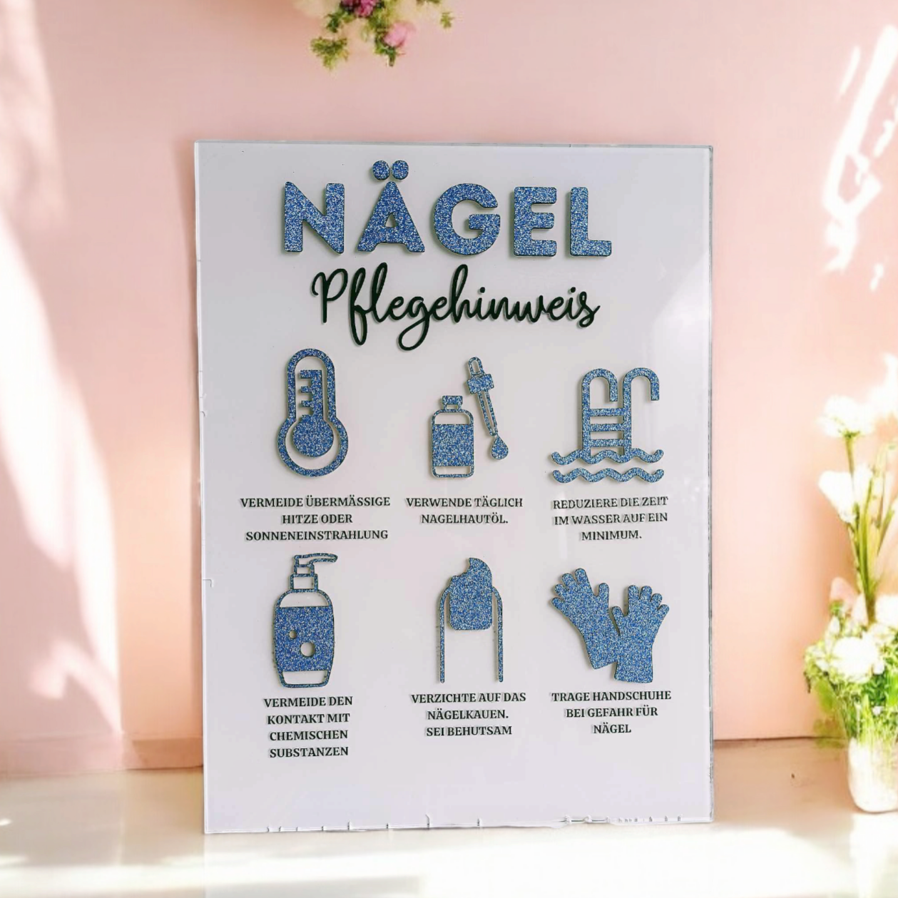 3D Nagelpflege-Schild |Schönheitsschild | Pflegehinweisschild | Aftercare guide