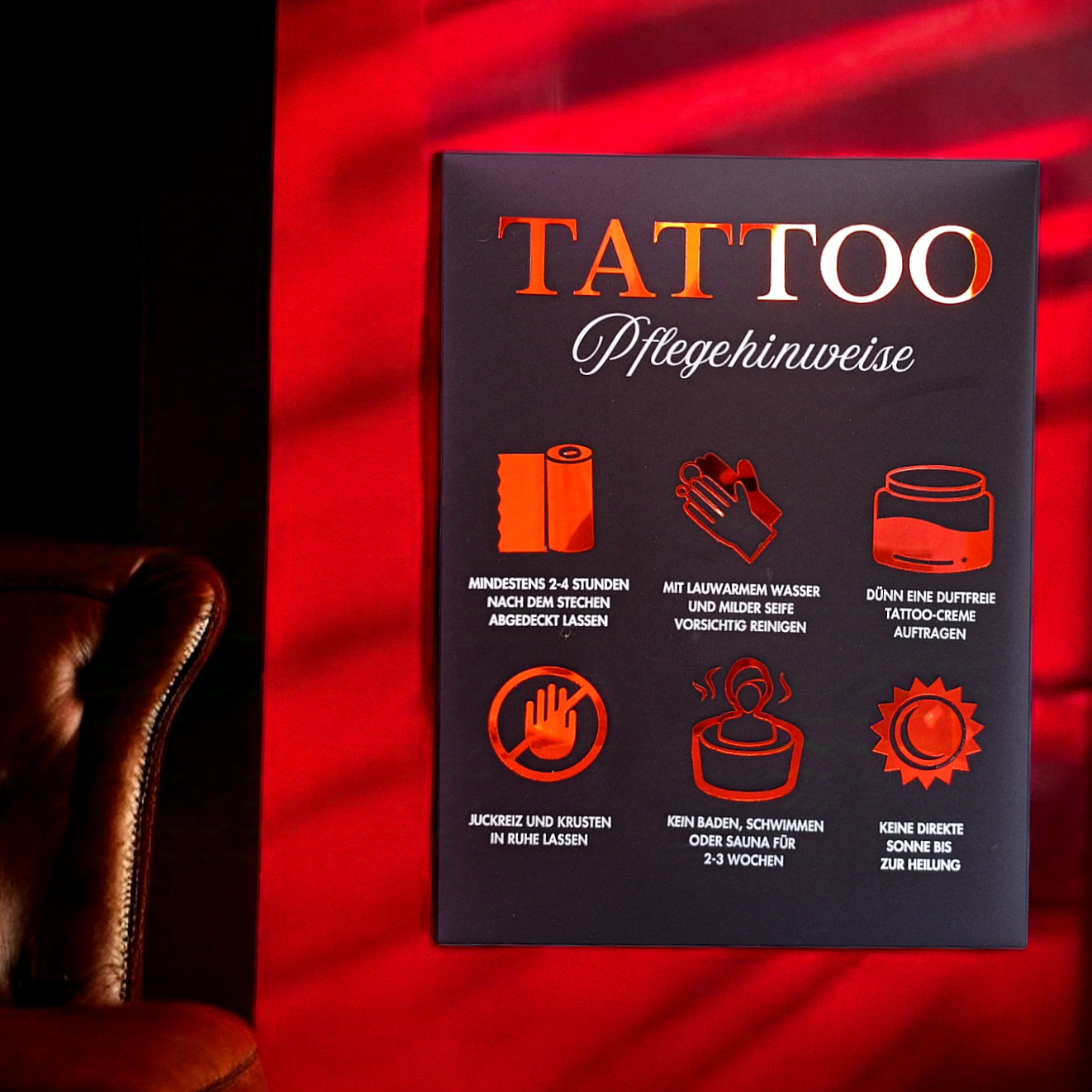 3D Tattoopflege-Schild |Schönheitsschild | Pflegehinweisschild | Aftercare guide
