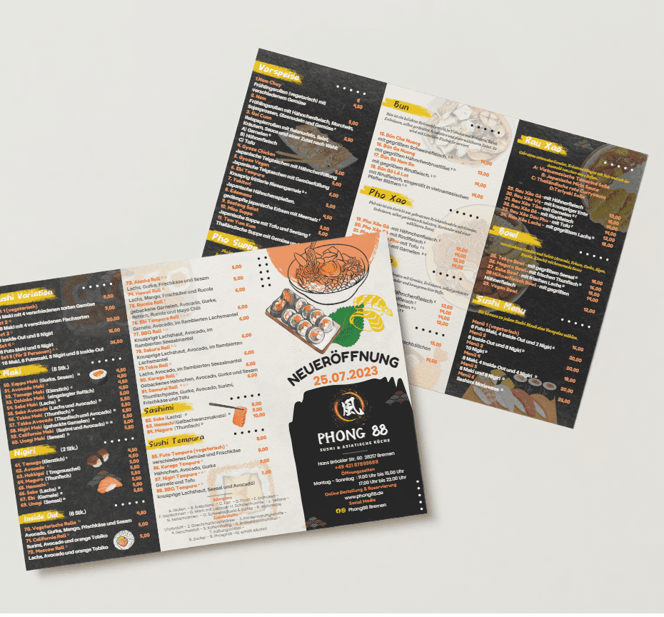 Flyer | Menü | Brochure für Restaurant, Bistro, Coffee Shop, Milktea